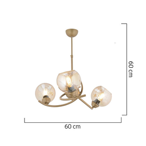 Apliqa Pireal 3'lü Yuvarlak Eskitme Bal Camlı Modern Oturma Odası Salon Avize