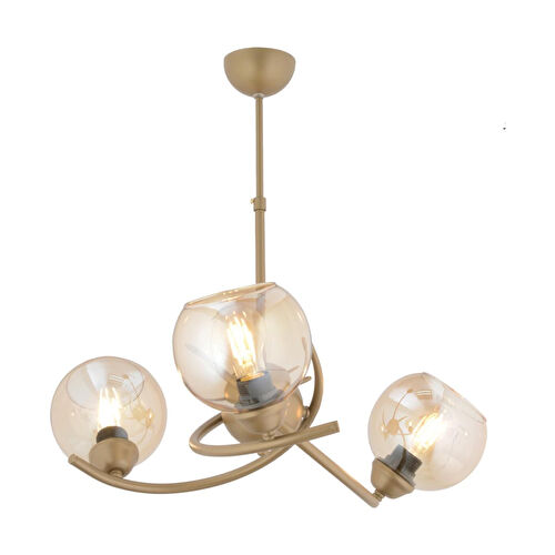 Apliqa Pireal 3'lü Yuvarlak Eskitme Bal Camlı Modern Oturma Odası Salon Avize