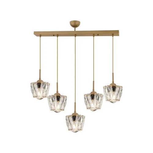 Apliqa Fernando 5 Li Sıralı Eskitme Kristal Taşlı Salon Avize