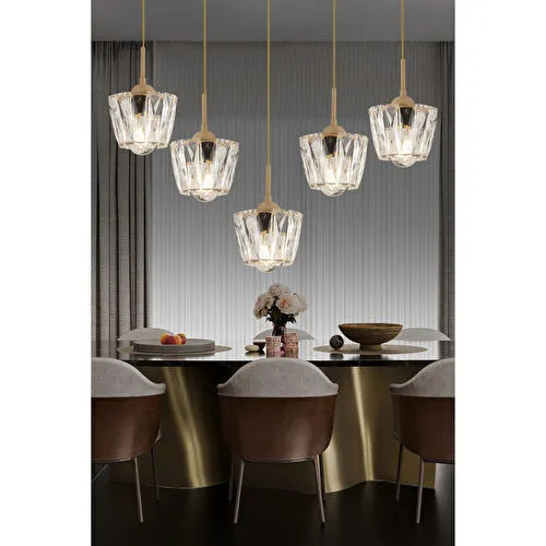 Apliqa Fernando 5 Li Sıralı Eskitme Kristal Taşlı Salon Avize