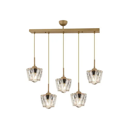 Apliqa Fernando 5 Li Sıralı Eskitme Kristal Taşlı Salon Avize