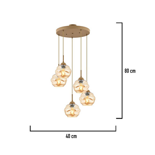 Apliqa Darko 5li Yuvarlak Eskitme Modern Sarkıt Oturma Odası Salon Sarkıt Avize