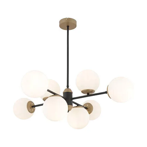 Apliqa Beria 8'li Sıralı Eskitme Beyaz Camlı Modern Oturma Odası Salon Avize