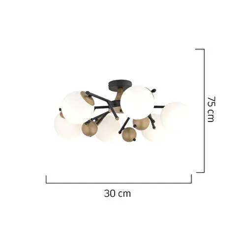 Apliqa Peyda 6'lı Siyah Eskitme Beyaz Camlı Modern Koridor Yatak Odası Salon Avize