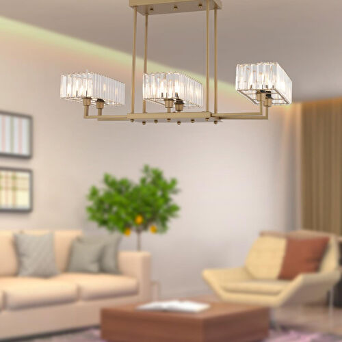 Apliqa Brambles 6'lı Eskitme Kristalli Taşlı Modern Tasarım Kristal Salon Avize