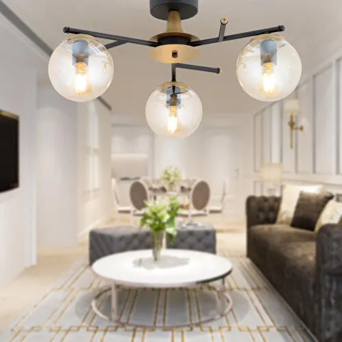 Apliqa Peyda 3'lü Siyah Eskitme Bal Camlı Modern Koridor Yatak Odası Salon Avize