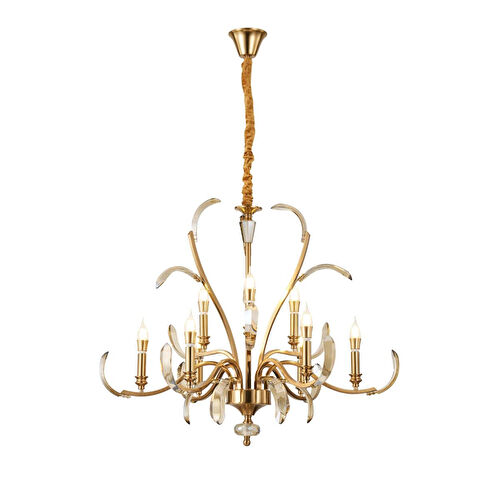 Apliqa Ronja 9'lu Bakır Eskitme Kristal Taşlı Avangart Salon Avize