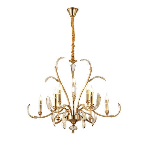 Apliqa Ronja 9'lu Bakır Eskitme Kristal Taşlı Avangart Salon Avize