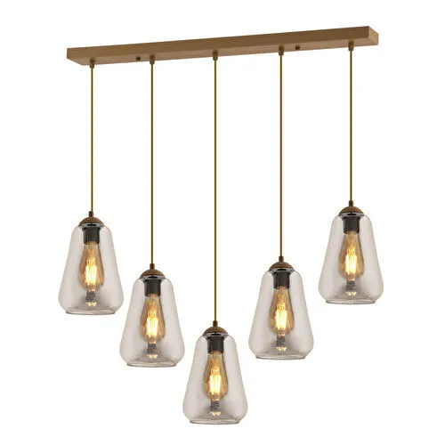 Apliqa Rita 5'li Sıralı Eskitme Füme Camlı Modern Salon Sarkıt Avize Apliqa Rita 5'li Sıralı Eskitme Füme Camlı Modern Salon Sarkıt Avize