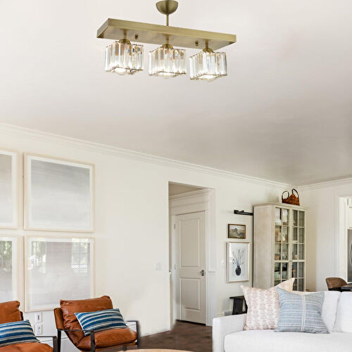 Apliqa Rivia 3 Lü Eskitme Plafonyer Kristalli Taşlı Modern Tasarım Kristal Salon Avize