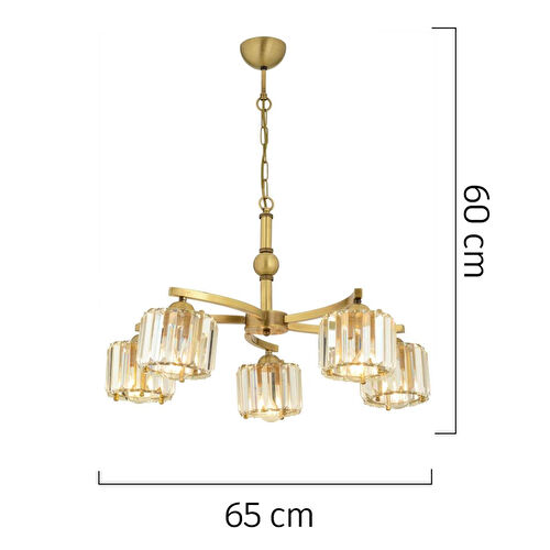 Apliqa Amir 5 Kollu Eskitme Kristalli Taşlı Modern Tasarım Kristal Salon Avize