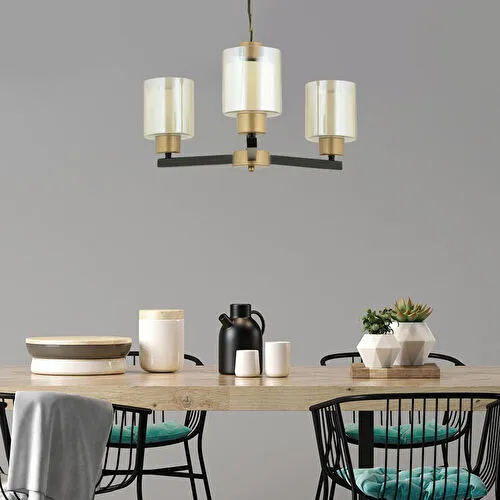 Apliqa Jade 3 Lü Avize Eskitme Siyah Boyalı Çift Camlı Modern Genç Odası Yatak Odası Retro Salon Avize