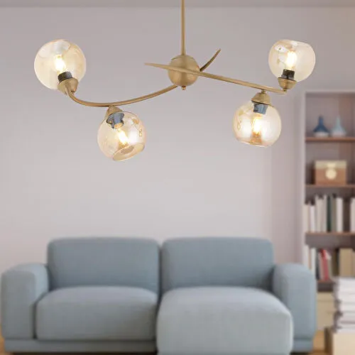 Apliqa Pireal 4'lü Sıralı Eskitme Bal Camlı Modern Oturma Odası Salon Avize