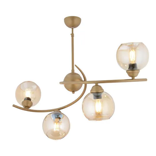 Apliqa Pireal 4'lü Sıralı Eskitme Bal Camlı Modern Oturma Odası Salon Avize