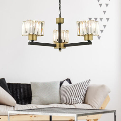 Apliqa Britney Eskitme 3 Lü Kristalli Taşlı Modern Tasarım Kristal Salon Avize