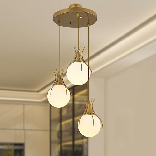 Apliqa Terra 3lü Yuvarlak Modern Sarkıt Genç Odası Mutfak Yatak Odası Salon Sarkıt Avize