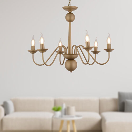 Apliqa Behir 6lı Eskitme Boyalı Şapkalı Modern Oturma Odası, Yatak Odası Salon Avize