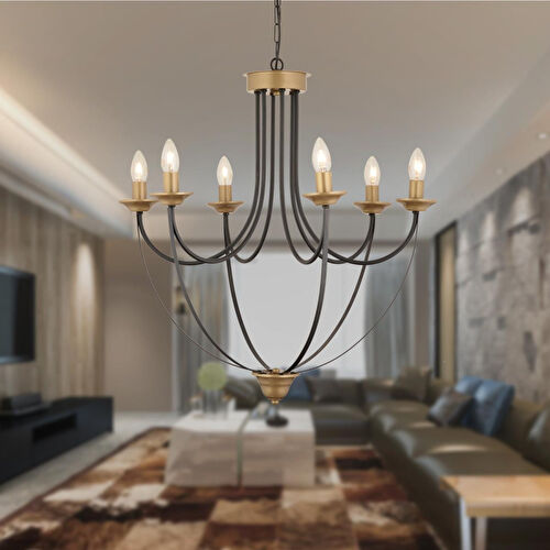 Apliqa Obito 6lı Siyah Eskitme Modern Sarkıt Yatak Odası Retro Salon Avize