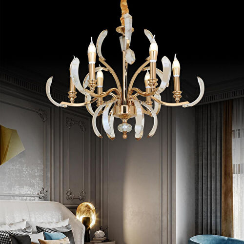 Apliqa Ronja 6'lı Bakır Eskitme Kristal Taşlı Avangart Salon Avize