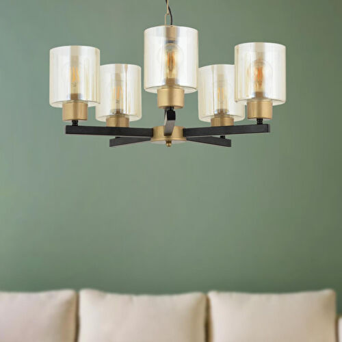 Apliqa Jade 5 Li Avize Eskitme Siyah Boyalı Bal Camlı Modern Genç Odası Yatak Odası Retro Salon Avize