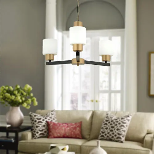 Apliqa Jade 3 Lü Avize Eskitme Siyah Boyalı Beyaz Camlı Modern Genç Odası Yatak Odası Retro Salon Avize