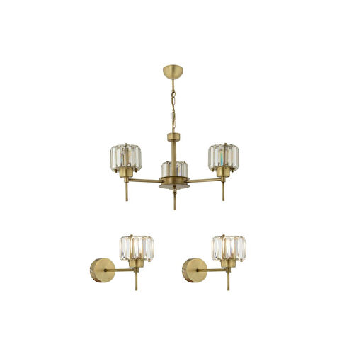 Apliqa Sadem 3 Lü Eskitme 3 Parça Kristalli Taşlı Modern Tasarım Kristal Salon Avize-aplik Seti