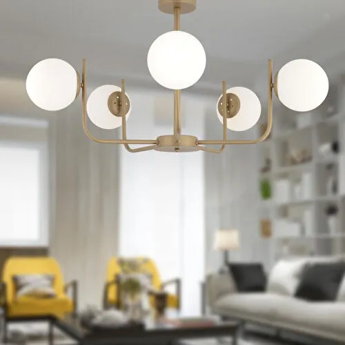 Apliqa Lowel 5'li Eskitme Beyaz Camlı Modern Koridor Yatak Odası Salon Avize