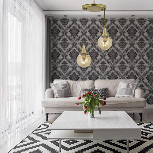 Apliqa Damla 2li Yuvarlak Bal Camlı Eskitme Modern Sarkıt, Mutfakyatak Odası Salon Sarkıt Avize
