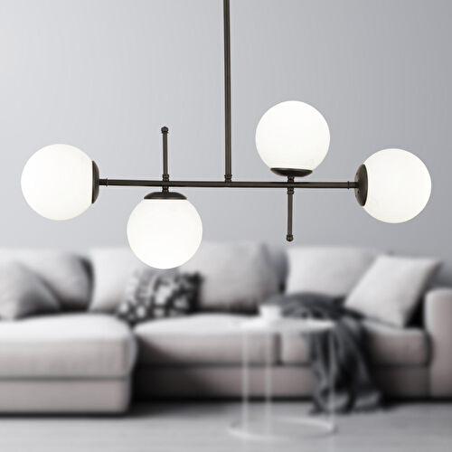 Apliqa Günay 4lü Siyah Modern Mutfak Yemek Masası Üstü Yatak Odası Salon Avize