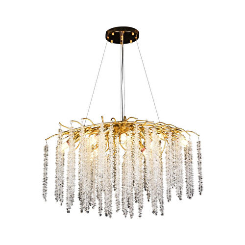 Apliqa Dina Serip Yemek Masa Üstü Gold Kaplamalı Modern Tasarım Salon Kristal Sarkıt Avize