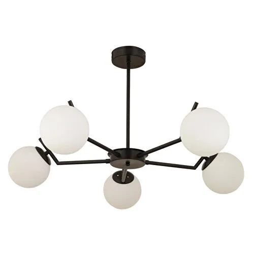 Apliqa Sara 5li Siyah Beyaz Camlı Modern Genç Odası Yemek Masası Üstü Retro Salon Avize