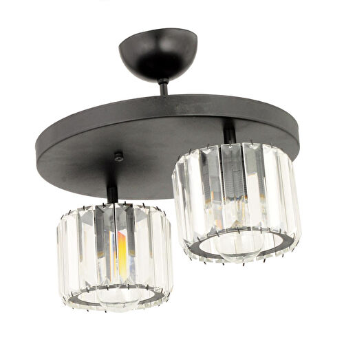 Apliqa Sabrina 2li Siyah Kristalli Taşlı Modern Tasarım Kristal Salon Plafonyer Avize