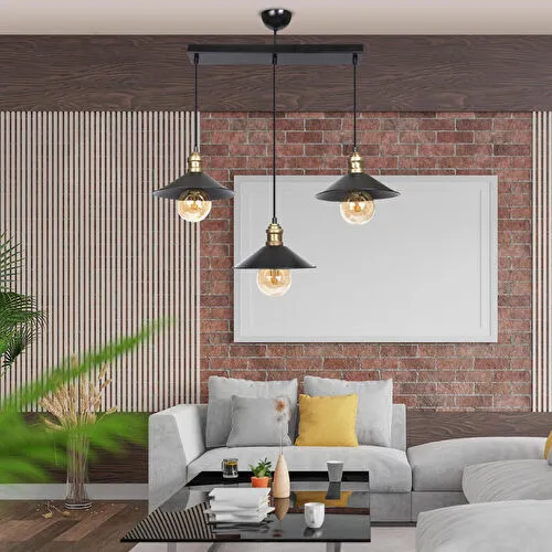 Apliqa Gönen 3lü Siyah Sıralı Modern Retro Sarkıt Mutfak Retro Salon Avize