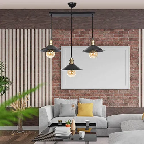 Apliqa Gönen 3lü Siyah Sıralı Modern Retro Sarkıt Mutfak Retro Salon Avize