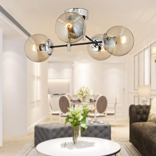 Apliqa Maral 4lü Siyah Krom Bal Camlı Modern Koridor Mutfak Salon Retro Avize