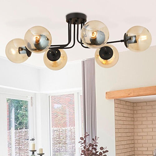 Apliqa Tanyer 6lı Siyah Modern Sarkıt Yatak Odası Retro Salon Avize