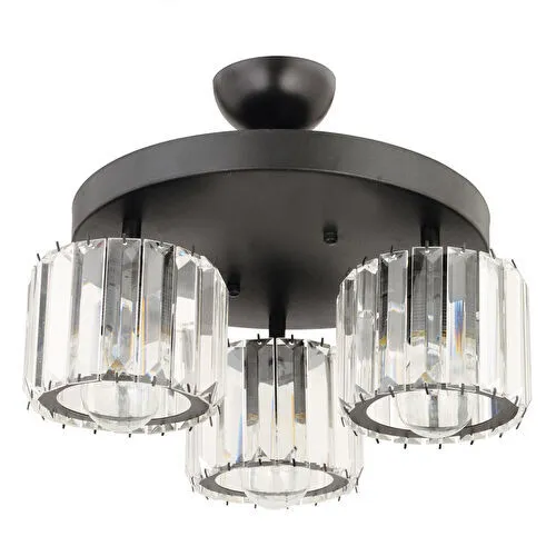 Apliqa Sabrina 3lü Siyah Yuvarlak Kristalli Taşlı Modern Tasarım Kristal Salon Plafonyer Avize