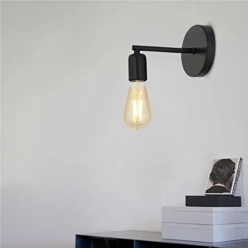 Apliqa Binay Siyah Boyalı Duvar Lambası Yatak Odası-yatak Başı-banyo Retro Aplik