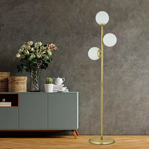 Apliqa Zambak 3 Lü Eskitme Beyaz Camlı Modern Dekoratif Tasarım Metal Lambader