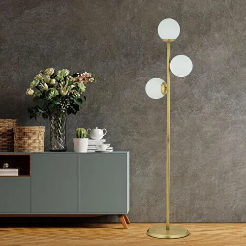 Apliqa Zambak 3 Lü Eskitme Beyaz Camlı Modern Dekoratif Tasarım Metal Lambader