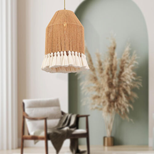 Apliqa Macaron Tekli Hasır Makrome Desenli Bohem Tarzı Yatak Odası, Çocuk Odası, Koridor, Salon Sarkıt Avize