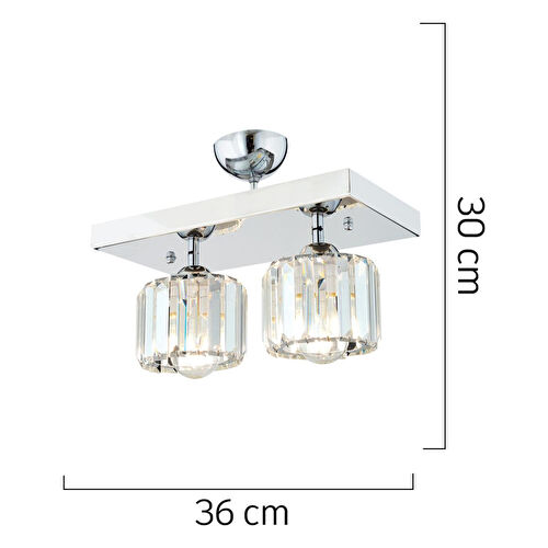 Apliqa Sabrina 2 Li Krom Kaplama Plafonyer Kristalli Taşlı Modern Tasarım Kristal Salon Avize