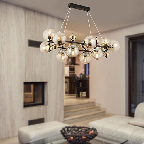 Apliqa Lorento 12li Dikdörtgen Gold Modern Cafe,restoran Için Uygun Retro Salon Avize