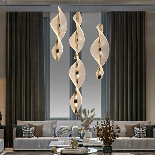 Apliqa Gupse 4 Lü Yuvarlak 62 Watt Ledli Modern Tasarım Oturma Odası Salon Avize