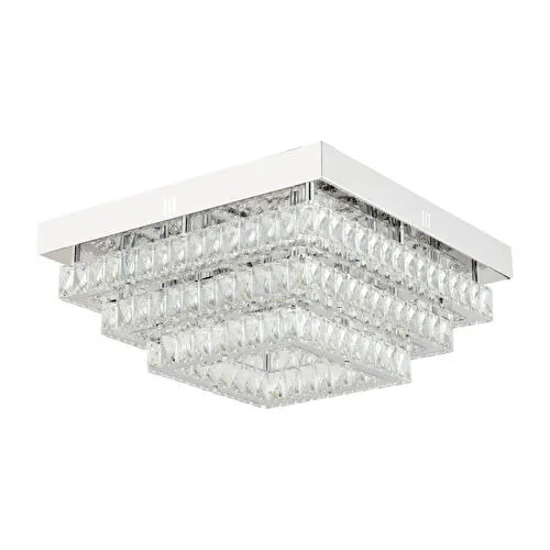 Apliqa Modina 3 Katlı Krom Ledli 3 Renkli 120 Watt Kristalli Taşlı Modern Tasarım Led Kristal Salon Avize
