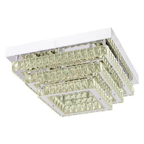 Apliqa Modina 3 Katlı Krom Ledli 3 Renkli 120 Watt Kristalli Taşlı Modern Tasarım Led Kristal Salon Avize