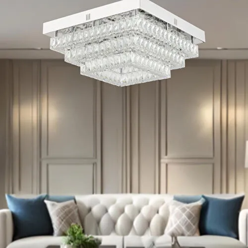 Apliqa Modina 3 Katlı Krom Ledli 3 Renkli 120 Watt Kristalli Taşlı Modern Tasarım Led Kristal Salon Avize