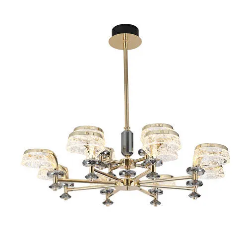 Apliqa Ekerd 12'li Gold 100 Watt Yuvarlak Kristalli Modern Sarkıt Salon Led Avize