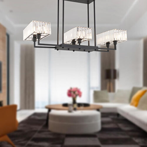 Apliqa Brambles 6'lı Siyah Kristalli Taşlı Modern Tasarım Kristal Salon Avize