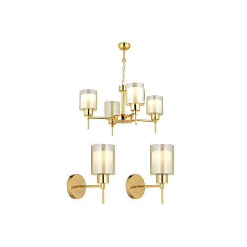 Apliqa Cemre 4 Lü Gold Modern Tasarım Yatak Odası Salon Avize-aplik Seti 3 Parça Avize-aplik Seti Seti